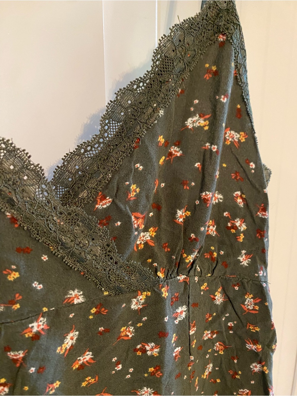 Green Floral Maxi Slip Dress with Lace Trim - Picture 2 of 4